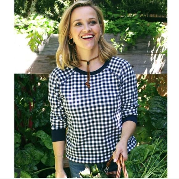 DRAPER JAMES Natalie Gingham Sweatshirt Size Medium NWT - Picture 2 of 10